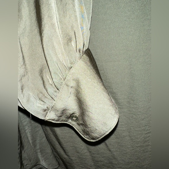 Banana Republic Women's Green Satin Blouse Collared Pullover Top XXL Button Cuff - Picture 3 of 10